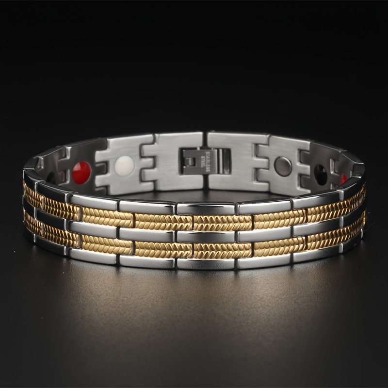 Men's Titanium Steel Bracelet, Dual Golden Design, 220mm Length
